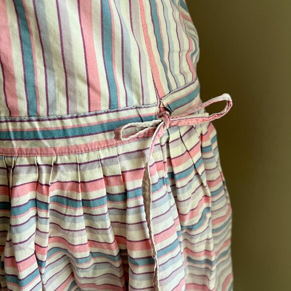 Vintage 80s 90s Laura Ashley Pastel Striped Dropwaist Sleeveless Dress Size 6 - Picture 6 of 12